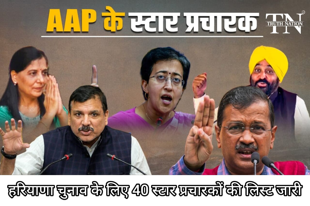 हरियाणा चुनाव: अरविंद केजरीवाल और भगवंत मान समेत AAP ने जारी की 40 स्टार प्रचारकों की लिस्ट, सुनीता केजरीवाल का नाम भी शामिल।